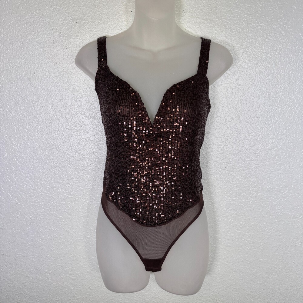 Free People Bodysuit Womens Medium Sequin Sparks Fly Festival Party Concert Top